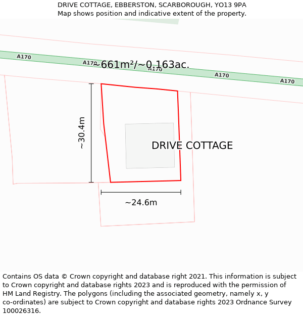 DRIVE COTTAGE, EBBERSTON, SCARBOROUGH, YO13 9PA: Plot and title map