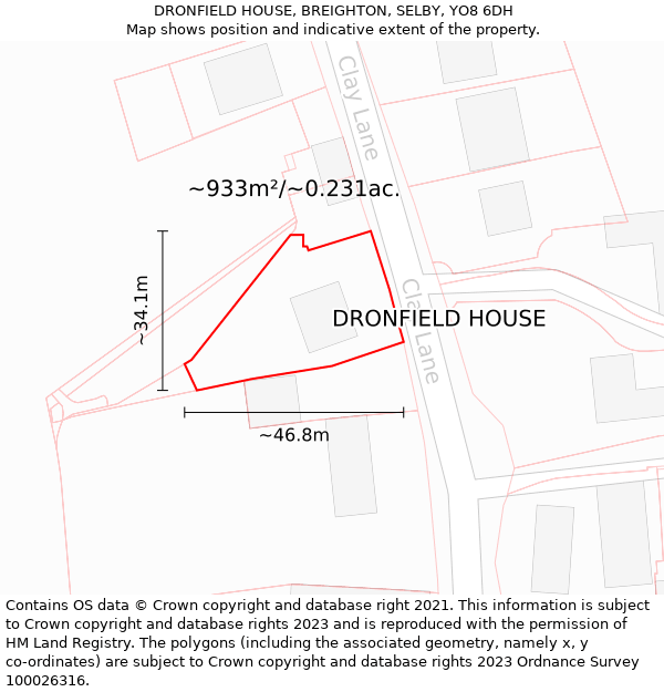 DRONFIELD HOUSE, BREIGHTON, SELBY, YO8 6DH: Plot and title map