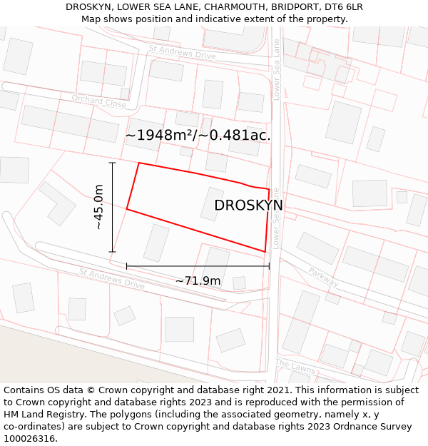 DROSKYN, LOWER SEA LANE, CHARMOUTH, BRIDPORT, DT6 6LR: Plot and title map