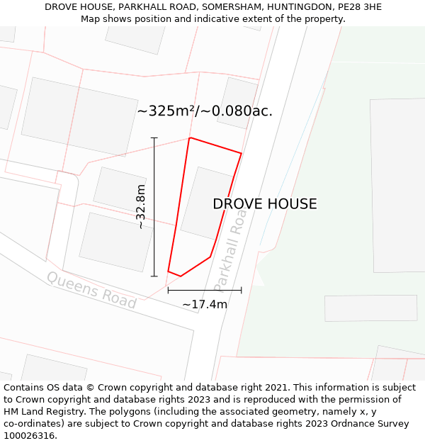 DROVE HOUSE, PARKHALL ROAD, SOMERSHAM, HUNTINGDON, PE28 3HE: Plot and title map