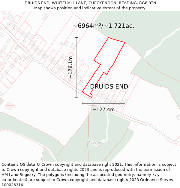 DRUIDS END, WHITEHALL LANE, CHECKENDON, READING, RG8 0TN: Plot and title map