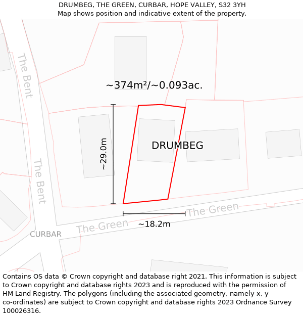 DRUMBEG, THE GREEN, CURBAR, HOPE VALLEY, S32 3YH: Plot and title map