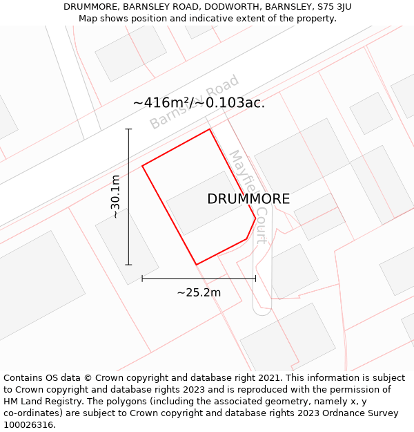 DRUMMORE, BARNSLEY ROAD, DODWORTH, BARNSLEY, S75 3JU: Plot and title map