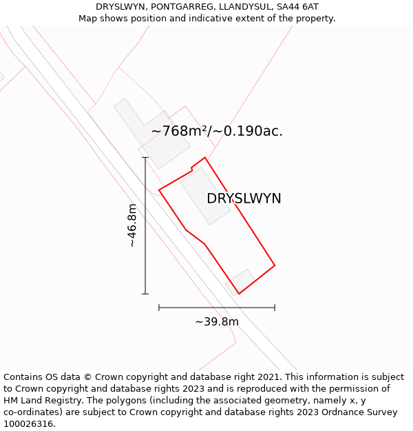 DRYSLWYN, PONTGARREG, LLANDYSUL, SA44 6AT: Plot and title map