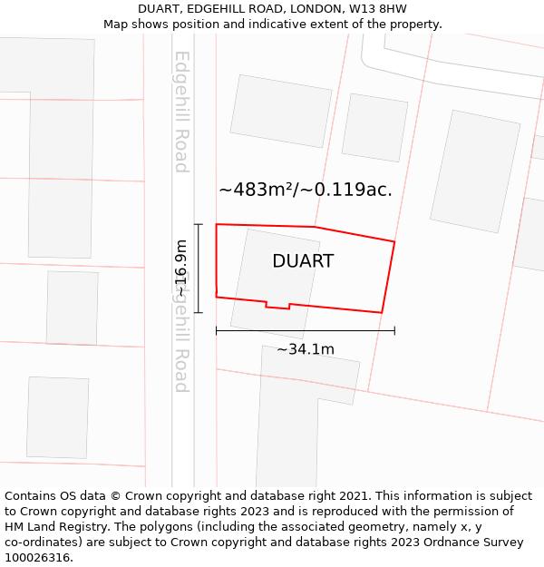 DUART, EDGEHILL ROAD, LONDON, W13 8HW: Plot and title map