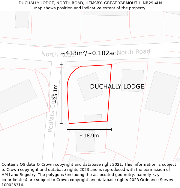 DUCHALLY LODGE, NORTH ROAD, HEMSBY, GREAT YARMOUTH, NR29 4LN: Plot and title map