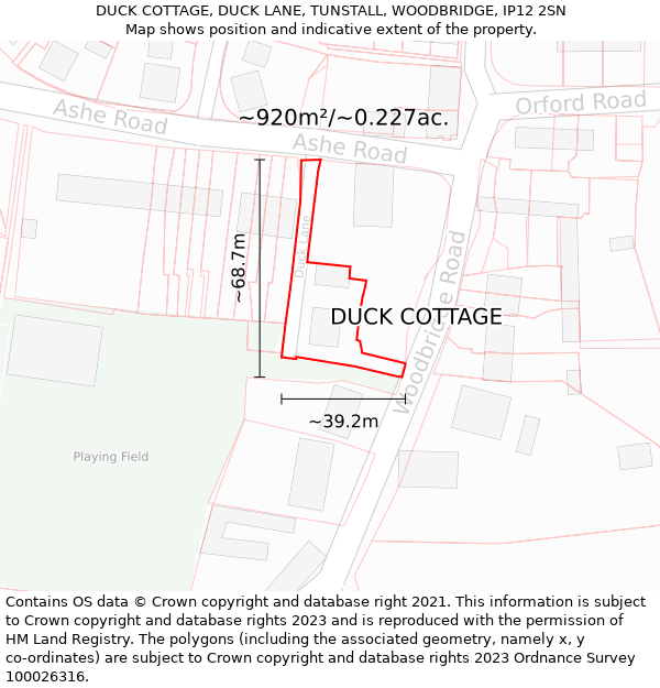 DUCK COTTAGE, DUCK LANE, TUNSTALL, WOODBRIDGE, IP12 2SN: Plot and title map