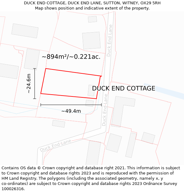 DUCK END COTTAGE, DUCK END LANE, SUTTON, WITNEY, OX29 5RH: Plot and title map