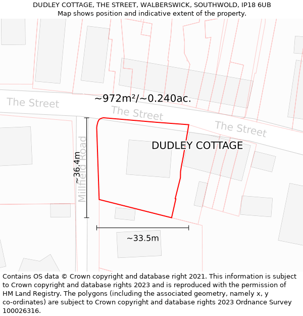 DUDLEY COTTAGE, THE STREET, WALBERSWICK, SOUTHWOLD, IP18 6UB: Plot and title map