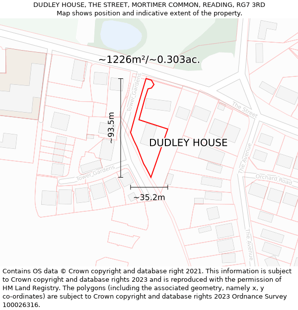 DUDLEY HOUSE, THE STREET, MORTIMER COMMON, READING, RG7 3RD: Plot and title map
