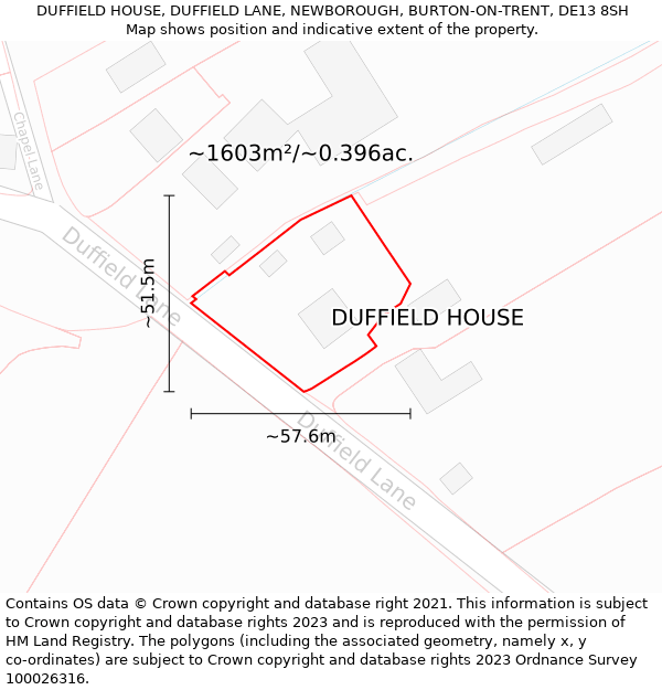 DUFFIELD HOUSE, DUFFIELD LANE, NEWBOROUGH, BURTON-ON-TRENT, DE13 8SH: Plot and title map