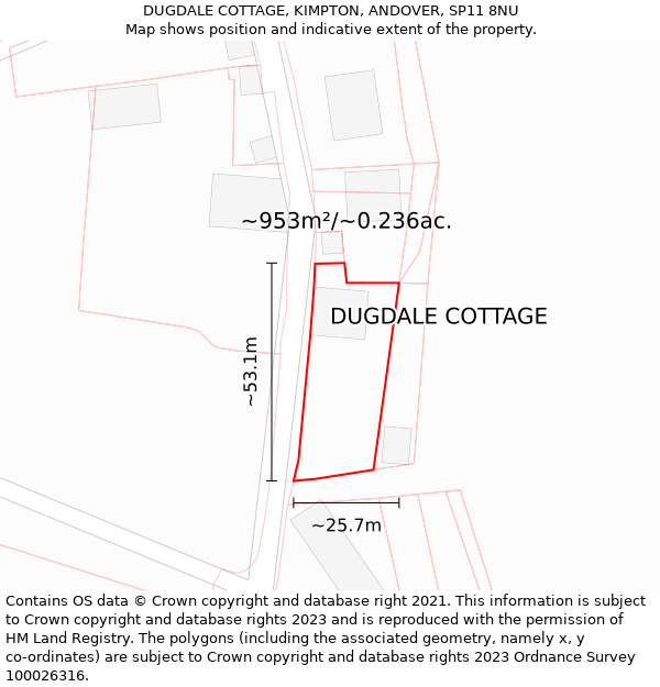 DUGDALE COTTAGE, KIMPTON, ANDOVER, SP11 8NU: Plot and title map