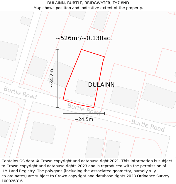 DULAINN, BURTLE, BRIDGWATER, TA7 8ND: Plot and title map