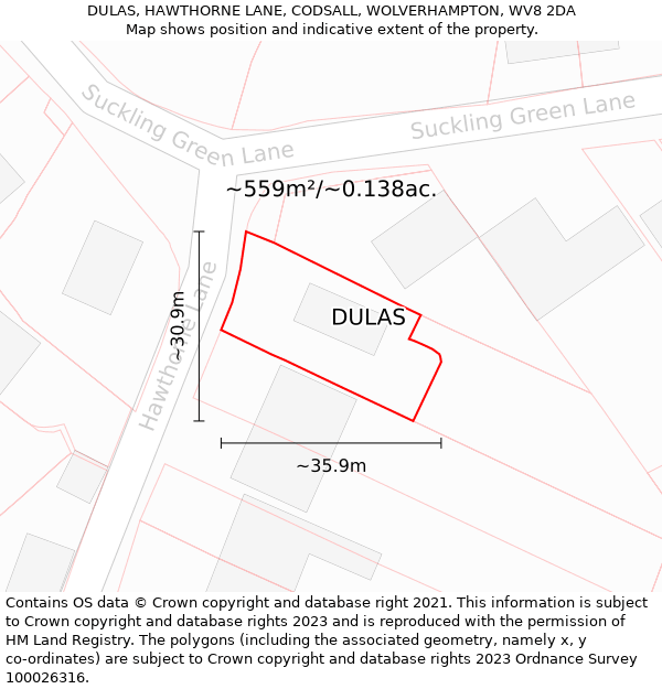 DULAS, HAWTHORNE LANE, CODSALL, WOLVERHAMPTON, WV8 2DA: Plot and title map