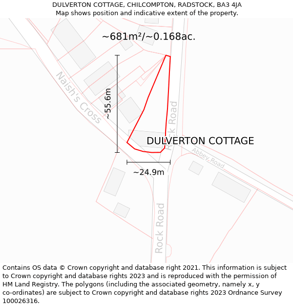 DULVERTON COTTAGE, CHILCOMPTON, RADSTOCK, BA3 4JA: Plot and title map