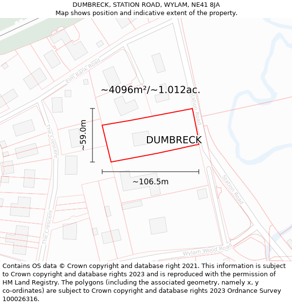 DUMBRECK, STATION ROAD, WYLAM, NE41 8JA: Plot and title map