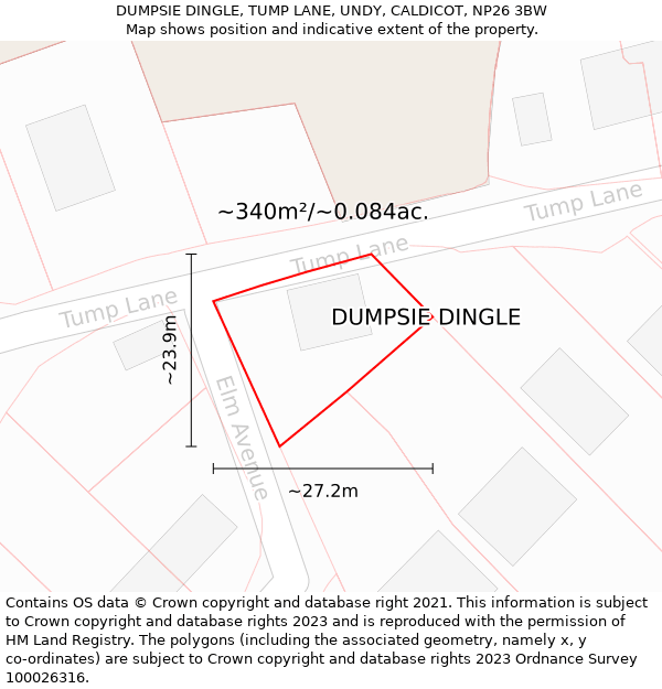 DUMPSIE DINGLE, TUMP LANE, UNDY, CALDICOT, NP26 3BW: Plot and title map