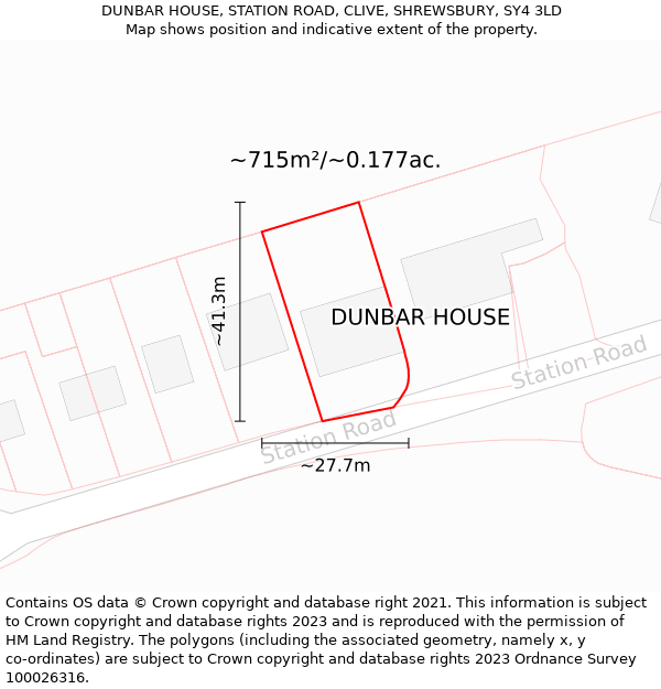 DUNBAR HOUSE, STATION ROAD, CLIVE, SHREWSBURY, SY4 3LD: Plot and title map