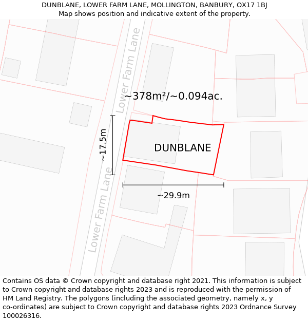 DUNBLANE, LOWER FARM LANE, MOLLINGTON, BANBURY, OX17 1BJ: Plot and title map