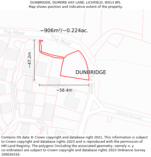 DUNBRIDGE, DUMORE HAY LANE, LICHFIELD, WS13 8PL: Plot and title map