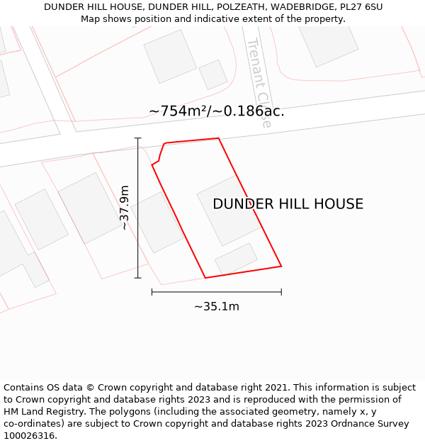 DUNDER HILL HOUSE, DUNDER HILL, POLZEATH, WADEBRIDGE, PL27 6SU: Plot and title map