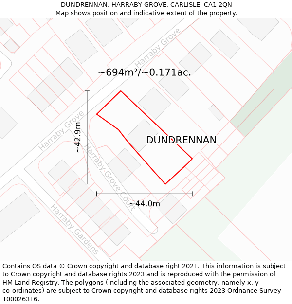 DUNDRENNAN, HARRABY GROVE, CARLISLE, CA1 2QN: Plot and title map
