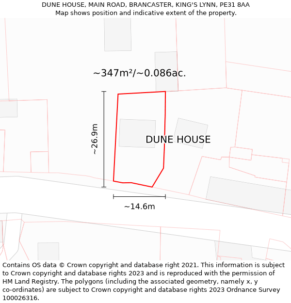 DUNE HOUSE, MAIN ROAD, BRANCASTER, KING'S LYNN, PE31 8AA: Plot and title map