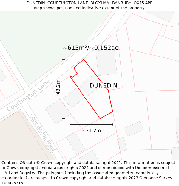 DUNEDIN, COURTINGTON LANE, BLOXHAM, BANBURY, OX15 4PR: Plot and title map