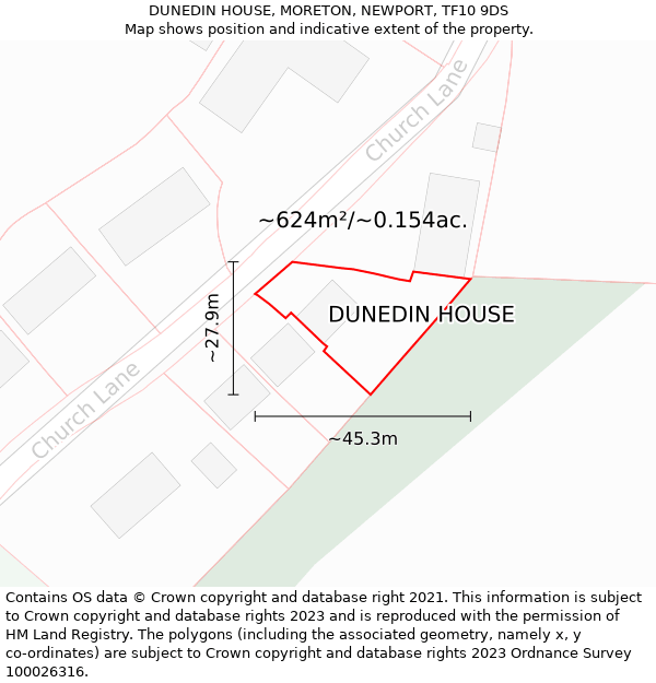 DUNEDIN HOUSE, MORETON, NEWPORT, TF10 9DS: Plot and title map