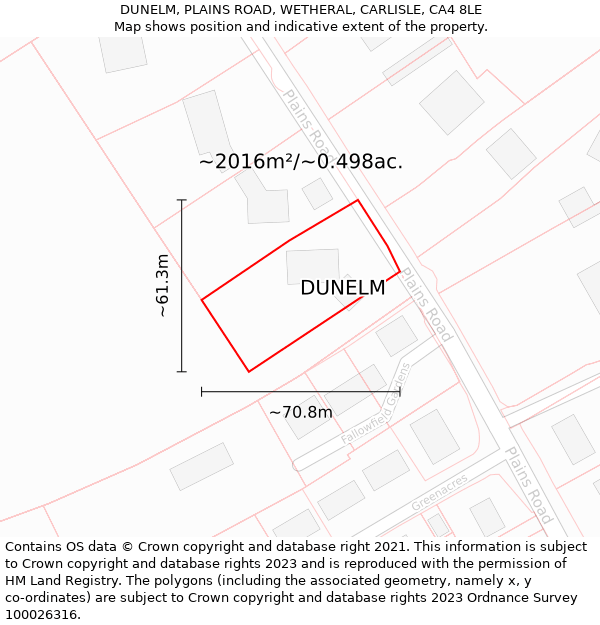 DUNELM, PLAINS ROAD, WETHERAL, CARLISLE, CA4 8LE: Plot and title map