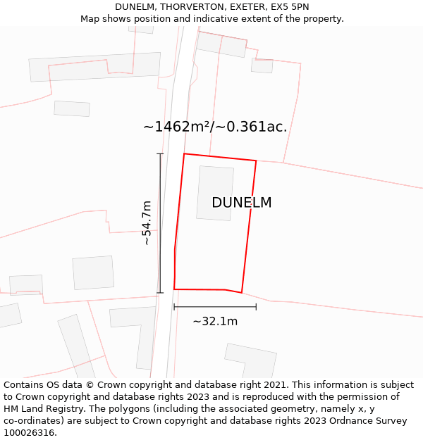 DUNELM, THORVERTON, EXETER, EX5 5PN: Plot and title map