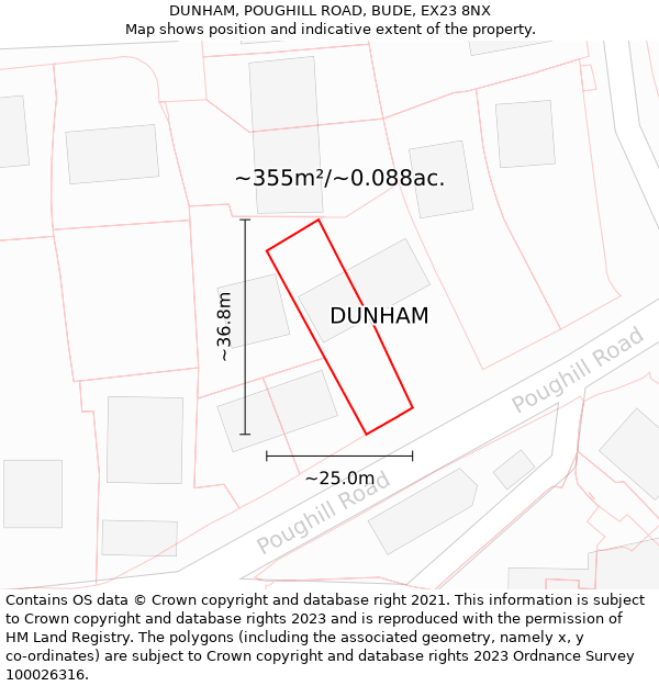 DUNHAM, POUGHILL ROAD, BUDE, EX23 8NX: Plot and title map