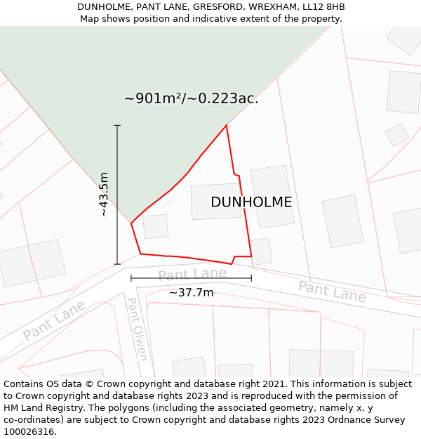 DUNHOLME, PANT LANE, GRESFORD, WREXHAM, LL12 8HB: Plot and title map