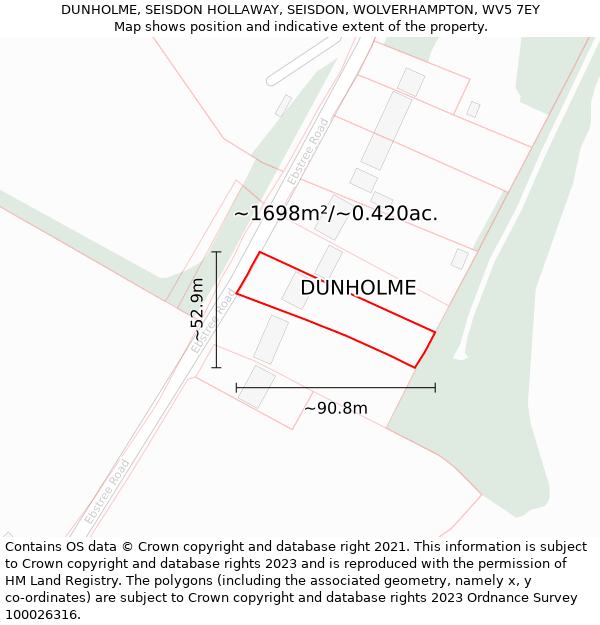 DUNHOLME, SEISDON HOLLAWAY, SEISDON, WOLVERHAMPTON, WV5 7EY: Plot and title map