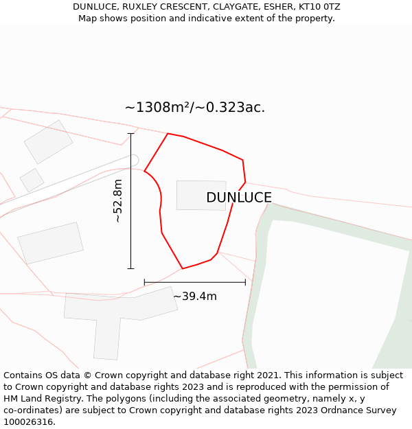 DUNLUCE, RUXLEY CRESCENT, CLAYGATE, ESHER, KT10 0TZ: Plot and title map