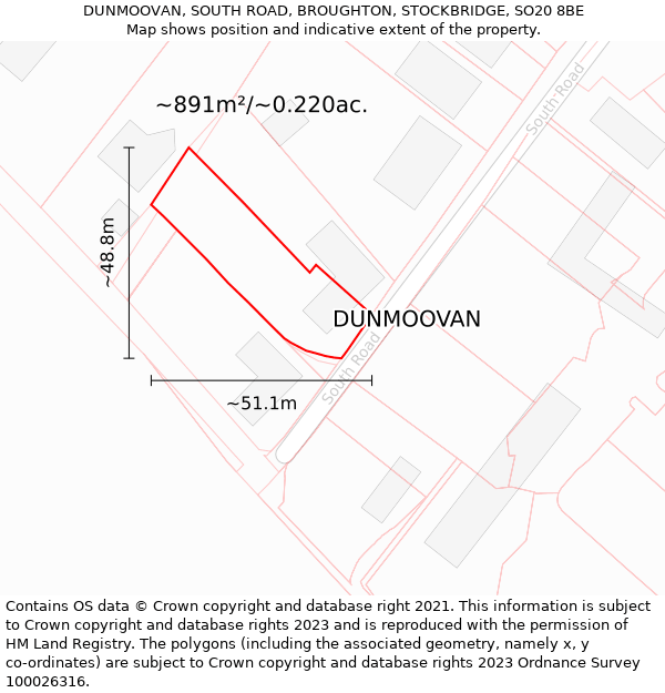 DUNMOOVAN, SOUTH ROAD, BROUGHTON, STOCKBRIDGE, SO20 8BE: Plot and title map