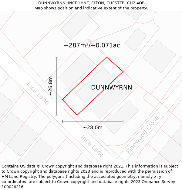 DUNNWYRNN, INCE LANE, ELTON, CHESTER, CH2 4QB: Plot and title map