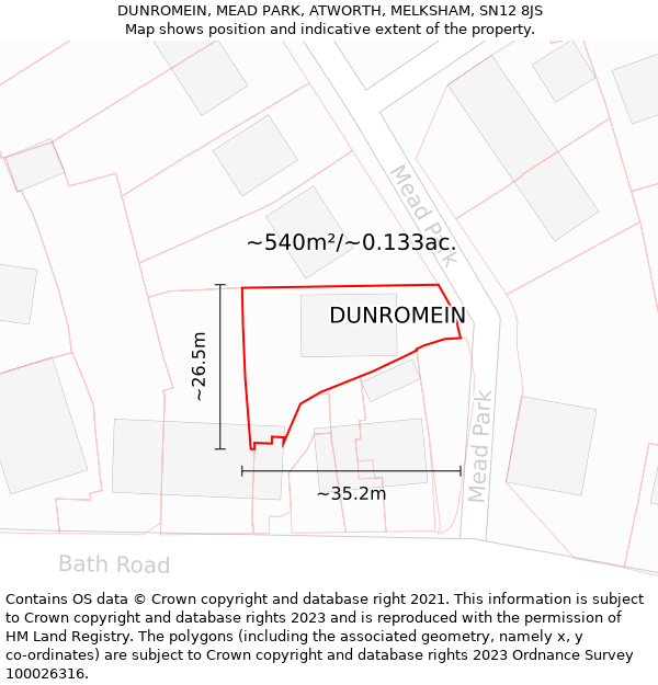 DUNROMEIN, MEAD PARK, ATWORTH, MELKSHAM, SN12 8JS: Plot and title map