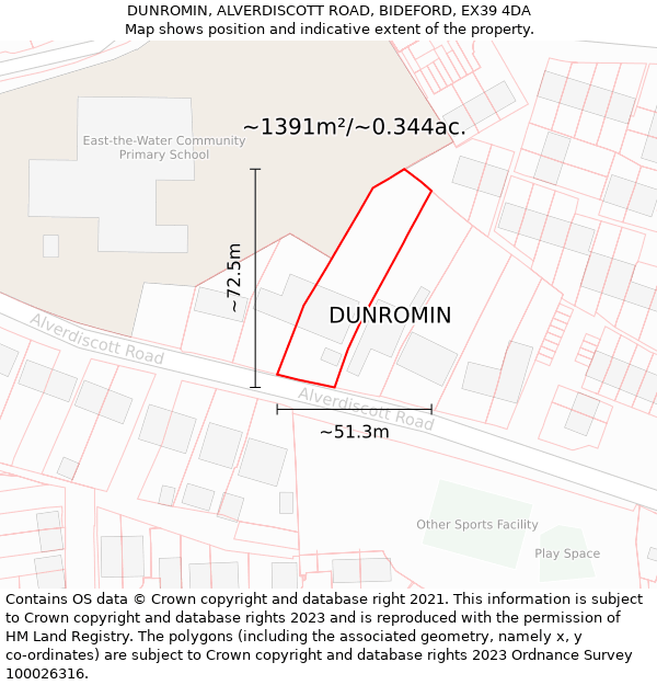 DUNROMIN, ALVERDISCOTT ROAD, BIDEFORD, EX39 4DA: Plot and title map