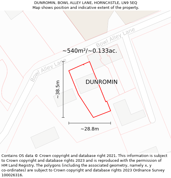 DUNROMIN, BOWL ALLEY LANE, HORNCASTLE, LN9 5EQ: Plot and title map