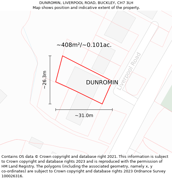 DUNROMIN, LIVERPOOL ROAD, BUCKLEY, CH7 3LH: Plot and title map