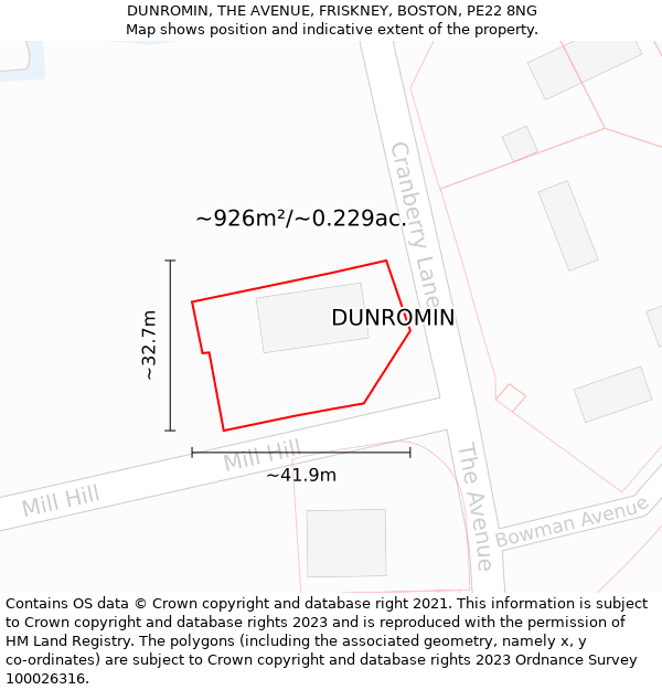 DUNROMIN, THE AVENUE, FRISKNEY, BOSTON, PE22 8NG: Plot and title map