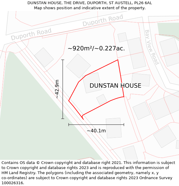 DUNSTAN HOUSE, THE DRIVE, DUPORTH, ST AUSTELL, PL26 6AL: Plot and title map