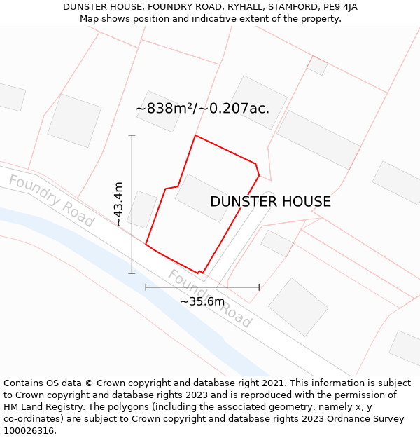 DUNSTER HOUSE, FOUNDRY ROAD, RYHALL, STAMFORD, PE9 4JA: Plot and title map