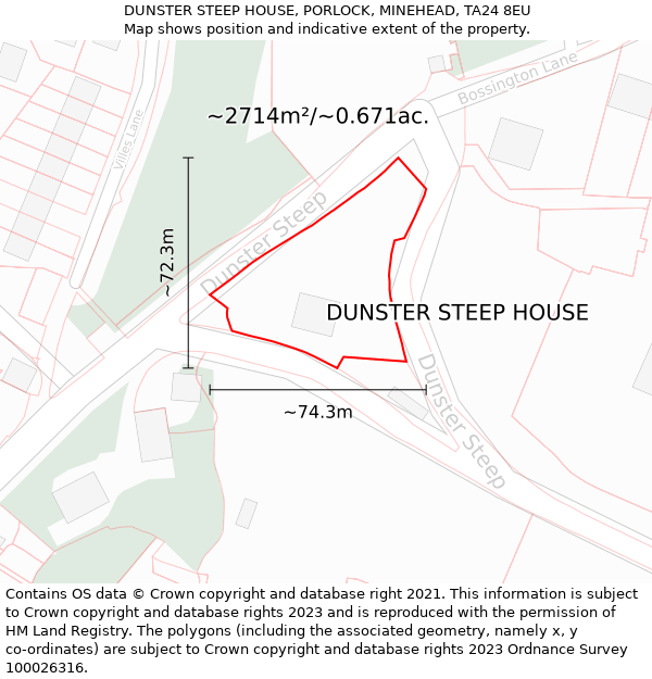 DUNSTER STEEP HOUSE, PORLOCK, MINEHEAD, TA24 8EU: Plot and title map