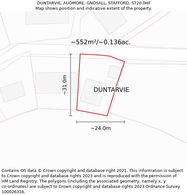 DUNTARVIE, AUDMORE, GNOSALL, STAFFORD, ST20 0HF: Plot and title map