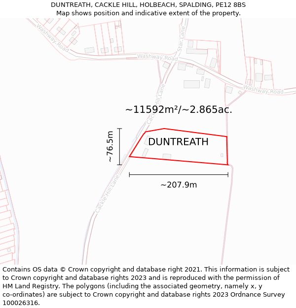 DUNTREATH, CACKLE HILL, HOLBEACH, SPALDING, PE12 8BS: Plot and title map