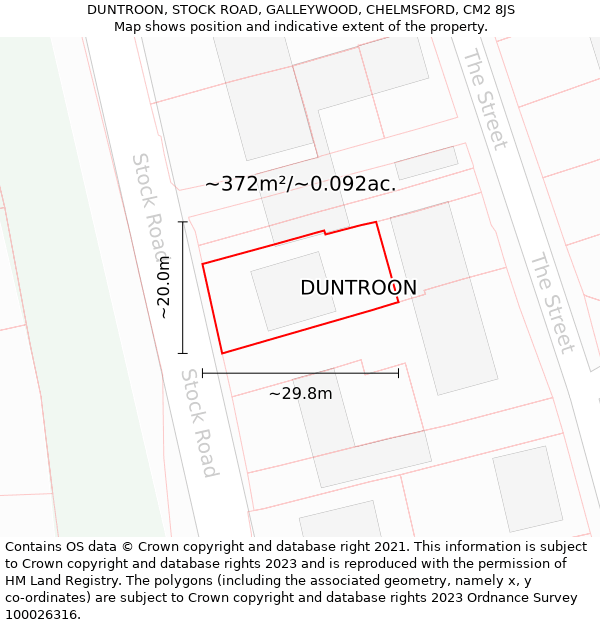 DUNTROON, STOCK ROAD, GALLEYWOOD, CHELMSFORD, CM2 8JS: Plot and title map