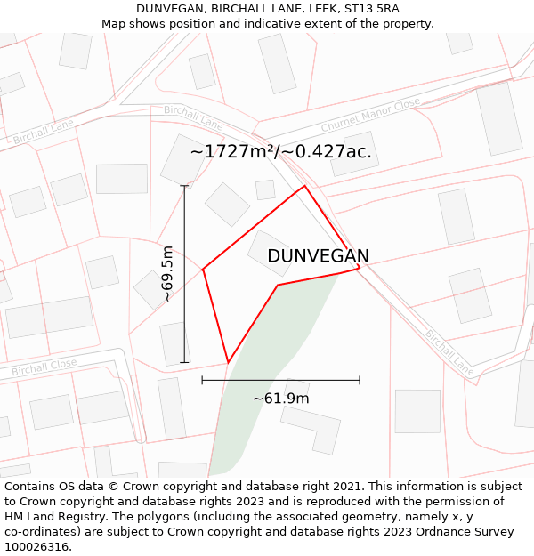 DUNVEGAN, BIRCHALL LANE, LEEK, ST13 5RA: Plot and title map