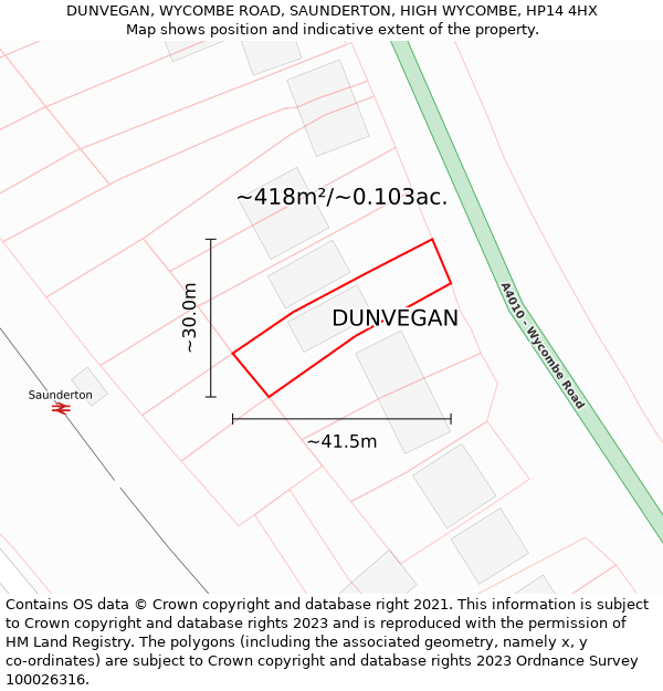 DUNVEGAN, WYCOMBE ROAD, SAUNDERTON, HIGH WYCOMBE, HP14 4HX: Plot and title map